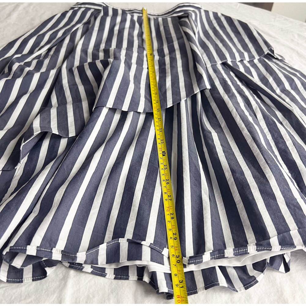 Halogen x Atlantic-Pacific Navy/White Striped A Line Midi Skirt Sz S Coastal - Picture 7 of 9